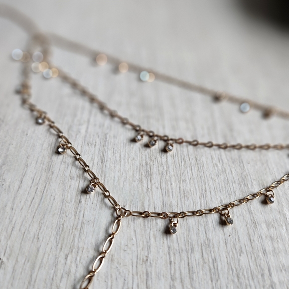 LuLus Gold Rhinestone Layered Necklace, NWOT fairycore delicate Ren faire - Picture 7 of 13